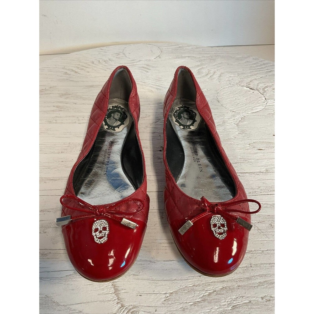 Phillipp Plein GoldJungle Cushioned Red Flat Skull Shoe Size EUR 36 US 5.5